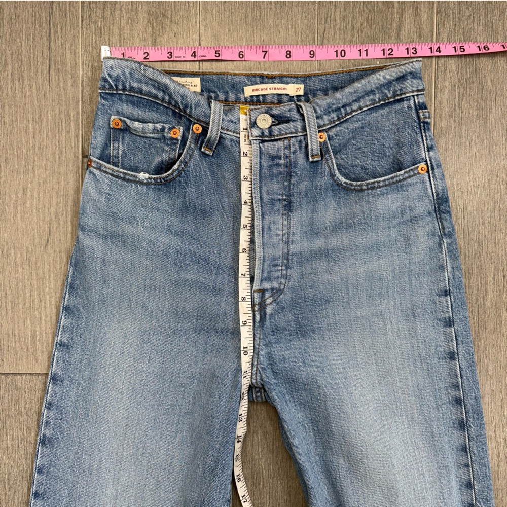 Levi's Premium Ribcage Straight Jeans Haters Gonna Hate 27 High Rise Ankle Big E - Picture 15 of 16